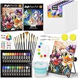 Nicpro 68PCS Acrylic Paint Canvas Set for Adults, Art Painting Supplies Kit with 24 Acrylic Paints,Table Easel,8 Canvas Panels,12 Brushes,Paper Pad,Cleaning Cup, Sponge, Palette for Beginner Artist
