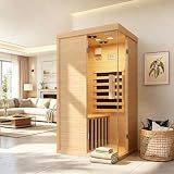 Breezestival Wood Infrared Sauna for Home, Infdoor Home Sauna with Red Light, 1 Person Infrared Sauna, Chromotherapy Light, Hemlock, Low EMF Far Infrared, Blutooth Speakers, 33.4'' x 33.4'' x 70''