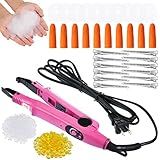 Lanties Hair Extensions Iron Fusion Keratin Hair Extensions Heat Tool Heat Connector Wand with Fusion Glue Protector Template Hair Clip Finger Protector 2 Bag Keratin Glue Granule Bead(Pink)