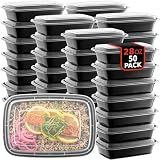 50-Pack Reusable Meal Prep Containers Microwave Safe Food Storage Containers with Lids, 28 oz - 1 Compartment Take Out Disposable Plastic Bento Lunch Box To Go, BPA Free - Dishwasher & Freezer Safe