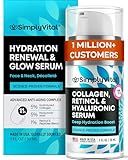 SimplyVital Collagen, Retinol & Hyaluronic Acid Serum - Anti-Aging Moisturizer for Face, Neck & Décolleté - Made in USA, Deep Moisturizing Skin Care Complex - Hydrating Facial Serum for Women, 1 fl.oz