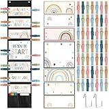 67 Pcs Student Behavior Clip Chart for Classroom Management Boho Rainbow Track Reward Incentive Behavior Pocket Chart Kid Boho Bulletin Board Hanging Tool for Teacher Office Elementary School Supplies