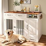 Heavy Duty Dog Crate Furniture for Medium Dogs, Wooden Dog Kennel Indoor with Storage Drawers, Cabinet, Feeder, Hooks, Decorative Dog Crate TV Stand & End Table
