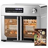 OSTBA French Door Air Fryer Toaster Oven Combo, Airfryer Convection Oven Countertop 10-in-1 Combo, 30% Faster 90% Less Oil, 102 Recipes & 7 Accessories Included 24 QT Stainless Steel