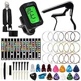 Anvin Acoustic Guitar Accessories Kit - Including Guitar Strings, Tuner, Capo, Restring Tool, Pick Holder, Bridge Pins, Guitar Nuts and Saddles, Finger Picks (53 Pcs)