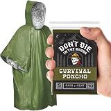 Don't Die In The Woods - Survival Poncho [1-Pack] - Wearable Emergency Blanket For Rain Protection + Heat Retention - 10 Essentials Outdoor Gear For Hiking Camping Hunting First Aid Kit (Green)