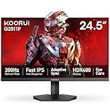 KOORUI 24.5" Gaming Monitor, 200Hz FHD 1080p IPS Display, 1ms, HDR400, 90% DCI-P3, Adaptive Sync, HDMI & DisplayPort, Black (G2511P)