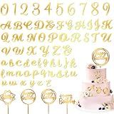 Teenyyou 68 Pcs Acrylic Alphabet Number Cake Topper 0-9 Number and A-z Letters Personalized Cake Picks Decor DIY Name Cupcake Toppers Graduation Wedding Baby Shower Party(Gold)