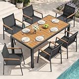 Oasbira Outdoor Dining Set, 7 Piece Aluminum Patio Table and Chairs Set, All Weather Patio Dining Furniture Set with Umbrella Hole for Backyard, Deck, Poolside (Gray-Teak)