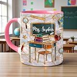 Famitrendz Personalized Teacher 2D Flat Mug, Custom Name Teacher Mug with Faux Stained-Glass Style, Classroom Theme Coffee Cup, Back to School Mugs, Appreciation Teachers Gifts 01