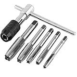 Mesee 6 Pcs Tap Wrench Tool Set, Adjustable T-Handle Tap Holder Wrench with Machine Screw Thread Metric Plug Taps M3 M4 M5 M6 M8 Taps for Metal/Aluminum/Plastic/Wood