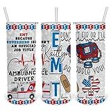 Skinny 20oz Emergency Medical Technician Sublimated Color Tumbler, Stainless Steel Vacuum Insulated Gift for Paramedic, Medical Technician Student, Graduation, Ambulance, Appreciation Week, Retirement