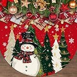 Christmas Tree Skirt, 48 Inch Vintage Snowman Snowflake Red Tree Skirt Merry Xmas Party Decorations Xmas Party Decor for Holiday New Years