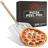 Hans Grill Pizza Peel PRO | Made for XL Pizza 12 inch + | Professional Restaurant Grade Perforated Metal Non-Stick Paddle for launching, turning and retrieving pizzas (Peel Pro) (Grey)