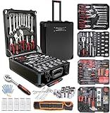 Arcwares 799pcs Aluminum Trolley Case Tool Set Silver, House Repair Kit Set, Household Hand Tool Set, with Tool Belt,Gift on Father's Day (Black)