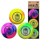 ACE HOCKEY Rainbow Street Hockey Balls - 3-Pack with Mesh Bag - No-Bounce Outdoor Play PVC Balls for Street, Roller & DEK Hockey - Official Size 2 5/8" - High Visibility Bright Colors