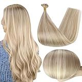 Full Shine U Tip Hair Extensions Blonde Highlighted Ktip Human Hair Extensions 16 Inch Prebonded Keratin Extensions Remy Hair 50G/50S Fusion Extensions for Women