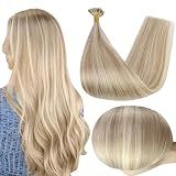Full Shine U Tip Hair Extensions Blonde Highlighted Ktip Human Hair Extensions 16 Inch Prebonded Keratin Extensions Remy Hair 50 Grams Fusion Extensions for Women