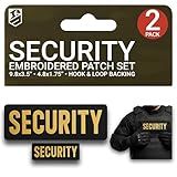 Bluyellow 2Pcs Security Patch Set, Embroidered Hook and Loop Security Patches for Vest, Uniform, Jacket, Tactical Backpack, Hat, Guard Accessories, Yellow Badge, 3.54x9.84 Inches, 1.75x4.8 Inches