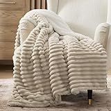 Bedsure Sherpa Throw Blanket for Couch - Super Soft, Cozy Fleece Thick Warm Blanket for Winter, GentleSoft Plush & Fluffy Spring Throw Gift for Women, Room Decor, Beige, 50x60 Inches
