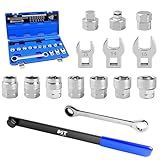 SGT 15-Piece Universal Ratcheting Serpentine Belt Tool Set,Serpentine Belt Tool Kit with Ratcheting Wrench Sockets Adapters Crowfoot Wrenches Extension for Installing and Removing Pulleys and Belts