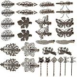 inSowni 30 Pack/15 Pairs Small Cute Decorative Bronze Metal Vintage Alligator Hair Clips Retro Barrettes Bobby Pins Leaf Flower Butterfly Gothic Punk Short Thin Fine Hair Accessories for Women Girls