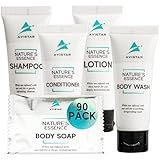 90 Piece Hotel Soap & Bulk Toiletries - Travel Essentials for Hosts & Guests - Hotel Shampoo & Conditioner Supplies for Guests, Hotel Toiletries Bulk Set, Mini Bulk Travel Size Toiletries