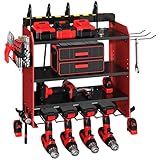 CFMASTER Power Tool Organizer Wall Mount with Charging Station - Heavy-Duty Cordless Drill Holder,Adjustable Tool Storage Rack for Garage,Workshop,Wall-Mounted Tool Organizer Gifts for Fathers Day