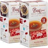 SAVORY CHOICE Beef Broth Concentrate, 2 Box of 12 Packets (12g) - Gluten-Free, Diary-Free Broth Concentrate