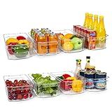 HOOJO Refrigerator Organizers and Storage - 8pcs Clear Plastic Bins For Fridge, Freezer, Kitchen Cabinet, Pantry Organization, BPA Free Fridge Organizer, 12.5" Long, Clear
