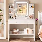 LIVELYGLOW 29.5" White Small Makeup Vanity Desk with Power Outlet & Mirror