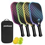 Panel Sound Pickleball Paddles Set of 4, 4 Fiberglass Pickleball Rackets, Pickleball Racquets 4 Pack with 1 Carrying Case & 4 Outdoor Balls