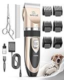 oneisall Dog Clipper Low Noise, Dog Grooming Kit with Rechargeable, Pet Shaver Cordless Electric Quiet Hair Clipper Set for Dogs Cats Pets(Gold)