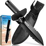 INCLY Metal Detector Shovel, Heavy Duty Double Serrated Edge Digger, Detecting Digging Tool with Sheath for Belt Mount, Gardening & Detecting Accessories for Metal Detection Digging Weeding Planting