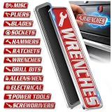 12 PCS Metal Magnetic Tool Box Labels, Embossed Tool Box Labels Magnet, Reusable Magnetic Toolbox Labels, Drawer Labels for Carts, Cabinets, Steel Toolboxes - Organize Accessories (Red)