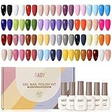 GAOY 42 Pcs Gel Nail Polish Kit, Pink White Red Jelly Nude Colors All Seasons Gel Nail Polish Set with Glossy & Matte Top Coat and Base Coat for Salon and DIY Manicure at Home