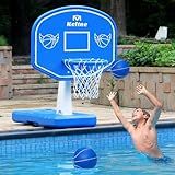 Pool Basketball Hoop Poolside, Large Pool Summer Water Basketball Hoop Game Toys with Lengthen Sturdy Base for Kids Boys Girls, Swimming Pool Basketball Hoop with 2 Balls and Pump