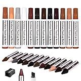 Furniture Repair Kit Wood Markers - Markers and Wax Sticks for Stains, Scratches, Wood Floors, Tables, Desks, Carpenters, Bedposts, Touch Ups, and Cover Ups (25)