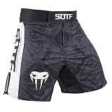 SOTF MMA Boxing Shorts Men Fight Shorts Men BJJ No Gi Shorts Dark Gray Medium Waist 31.5-33 inch