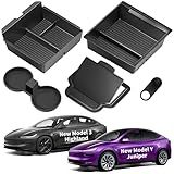 TSLDRV Center Console Organizer Tray for Tesla Model Y Juniper Accessories 2025 2026/For Tesla Model 3 Highland Accessories 2024 2025 2026 [Slide Smoothly/US Patent] Cup Holder Matte Black