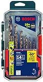 BOSCH CO14B 14-Piece Assorted Set with Included Case - Cobalt M42 Metal Drill Bits with Three-Flat Shank for Drilling Applications in Stainless Steel, Cast Iron, Titanium, and Light-Gauge Metal