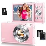 Digital Camera,Autofocus 4K Vlogging Camera for Photography with 32GB Card,48MP Portable Compact Point and Shoot Digital Camera for Teens Adult Beginner with 16X Zoom,Anti-Shake,2 Batteries(Pink)