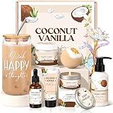 Spa Gift Baskets for Women, Vanilla Coconut Bath and Body Gifts Set for Women, Home Spa Self Care Gift, Relaxing Bath Set for Mom Wife Sister Friends Sister Girlfriend, Mother’s Day Thank You Gifts