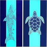 Genovega 2 Packs Oversized Beach Towel Set 36 x 72 in Large Big Pool Camping Swim Clearance Soft Towels Travel Essentials Accessories Must Haves Vacation Necessities Adult Gifts Shark Turtle