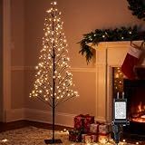 4.9 FT Christmas Outdoor Artificial Tree with Lights - 216 LED Pre Lit Christmas Decoration Tree Lights with Timer,Includes 14 LED Flashing Bulb,for Holiday Displays (Warm White, String Lights)