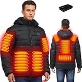 Panatude Heated Jacket, Heated Jackets for Men, Mens Heated Jacket with Battery Pack Included, Heated Coat Hoodie Clothing for Men with Detachable Hood, Winter Rechargeable Electric Heating Jacket