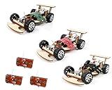 Pica Toys Wireless Remote Control Wooden Racing Car F1 - Upgraded Competition Edition (Three Colors for Racing 3-Pack), Science Experiment R/C Car Kit for Kids, STEM Project Model Car Kit to Build