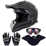 OUMURS Adult Dirt Bike Helmet with Goggles Gloves & Mask Adjustable Sun Visor Motorcycle Adult ATV Helmet Off-Road Motocross Downhill Moped MX BMX for Unisex-Adult-Matte Black-188, M