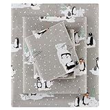 True North by Sleep Philosophy Cozy Flannel Warm 100% Cotton Sheet - Novelty Print Animals Stars Cute Ultra Soft Cold Weather Bedding Set, Twin, Grey Penguins 3 Piece