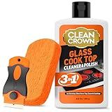 CleanCrown 3-in-1 Cooktop Cleaner Kit (8.8 Oz Cooktop Cleaner + Scrubbing Pad + Scraper), Stovetop Cleaner for Electric Top Stoves, Ceramic Cooktops & Fireplace Glass, Remove Burned on Food, Grease